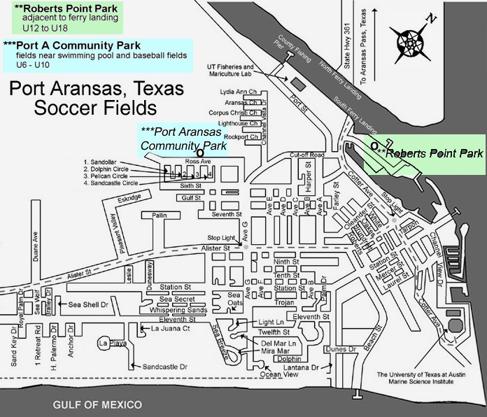 Texas Coast Youth Soccer Maps to Fields